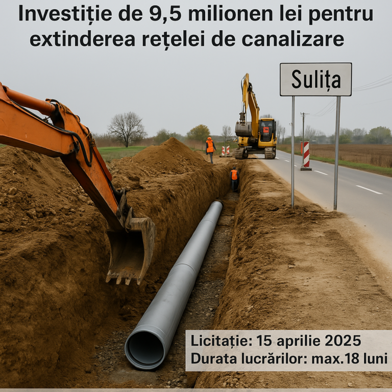 Comuna Sulița investește 9,5 milioane lei în extinderea canalizării Comuna Sulița investește 9,5 milioane lei în extinderea canalizării