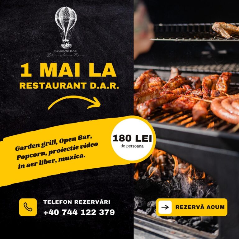 1 Mai la Restaurant D.A.R. – Garden Grill, Open Bar cu mititei și tiramisu plus cinema sub cerul liber cu popcorn infinit