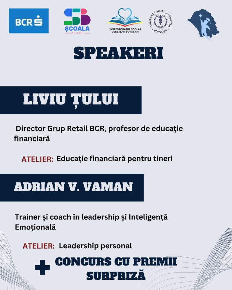 Educație financiară pe înțelesul tinerilor, într-un eveniment cu 1700 de liceeni la Sala Polivalentă din Botoșani Educație financiară pe înțelesul tinerilor, într-un eveniment cu 1700 de liceeni la Sala Polivalentă din Botoșani