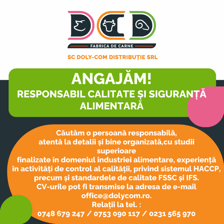 SC Doly-Com angajează Responsabil Calitate și Siguranță Alimentară – Aplică acum!