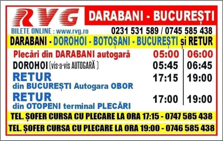 RVG continuă promoția: 50 de lei din Darabani la București și Otopeni