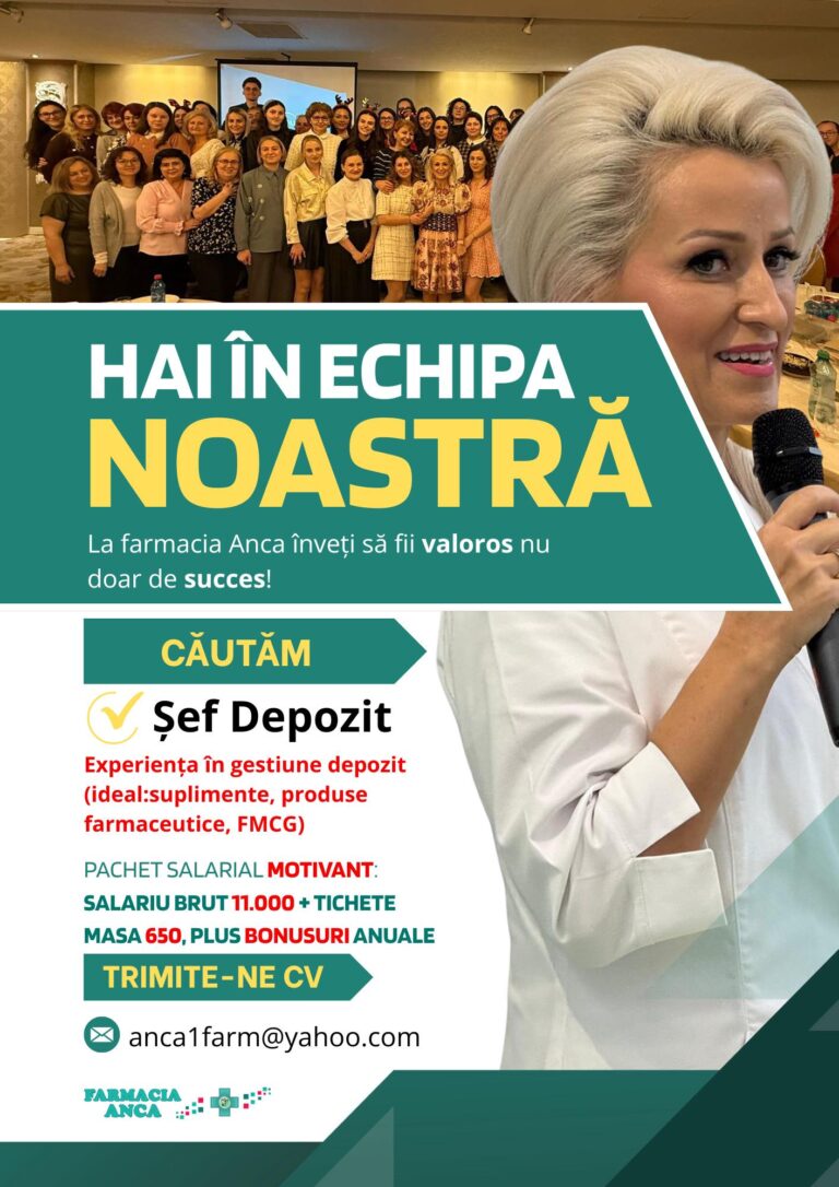 Se caută șef depozit. Salariu brut 11.000 lei, tichete de masă și bonusuri anuale