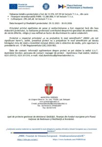 Finalizarea proiectului „Îmbunătățirea serviciilor medicale ale Spitalului Municipal Dorohoi prin dotarea cu echipamente și materiale destinate reducerii riscului de infecții nosocomiale”