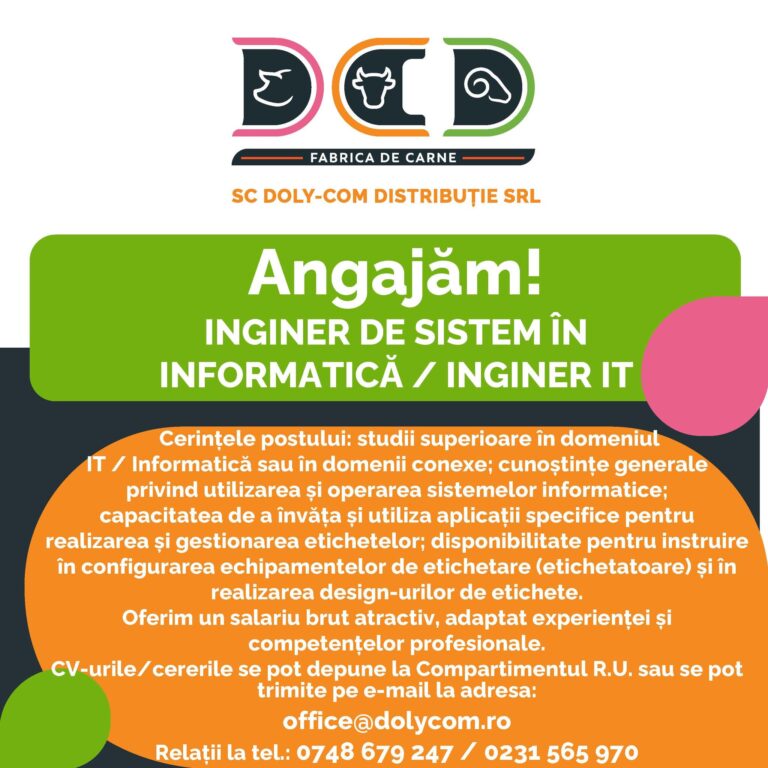 Carieră la vârful industriei cărnii: DCD face angajări pentru departamentul tehnic la Botoșani