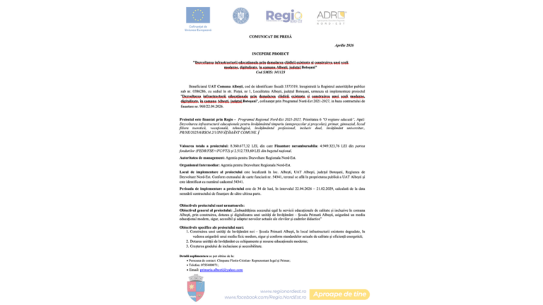 Primăria Albești începe lucrări de 8,3 milioane din fonduri europene la Școala Primară