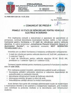 Primarul Dorin Alexandrescu anunță semnarea contractului pentru stațiile de încărcare electrică în Dorohoi: „Un pas spre un aer mai curat”