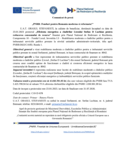 Comunicat de presă „PNRR: Fonduri pentru Romania moderna si reformata!" U.A.T. Orașul Ștefănești