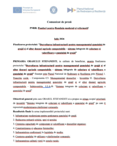 Finalizarea proiectului: ”Dezvoltarea infrastructurii pentru managementul gunoiului de grajd si al altor deseuri agricole compostabile – sisteme integrate de colectare si valorificare a gunoiului de grajd” 