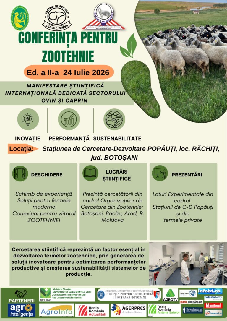 Stațiunea Popăuți găzduiește Conferința pentru Zootehnie, Ediția a II-a. Inovație și sustenabilitate în creșterea ovinelor și caprinelor Stațiunea Popăuți găzduiește Conferința pentru Zootehnie, Ediția a II-a. Inovație și sustenabilitate în creșterea ovinelor și caprinelor
