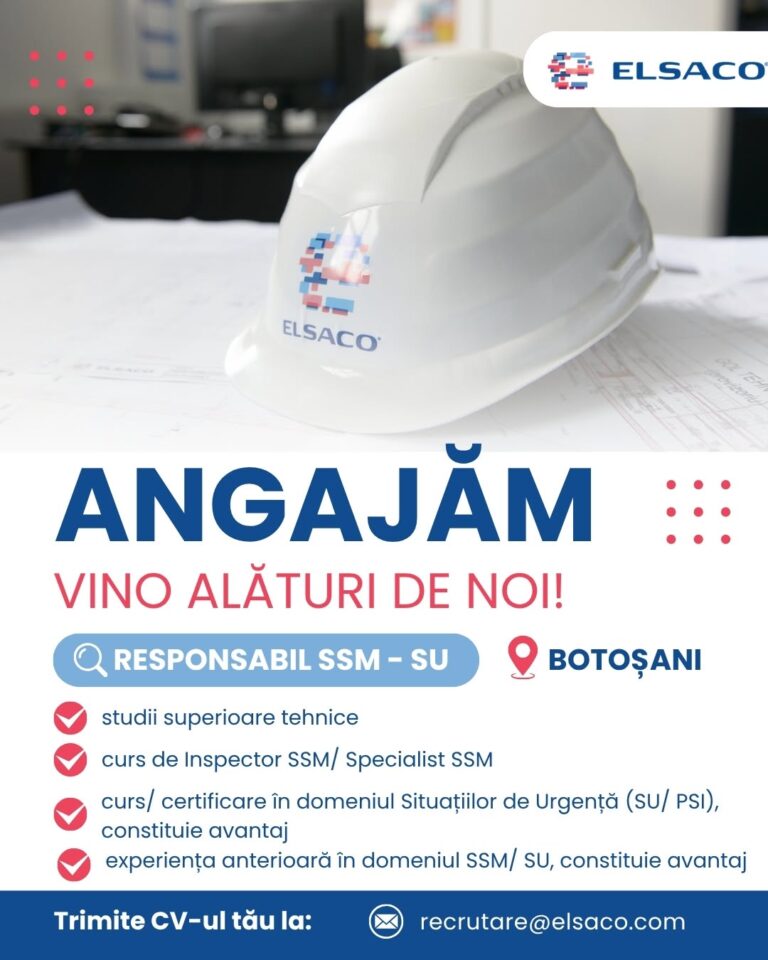 Unul dintre cei mai mari angajatori din Botoșani își mărește echipa. Post disponibil în domeniul SSM Unul dintre cei mai mari angajatori din Botoșani își mărește echipa. Post disponibil în domeniul SSM