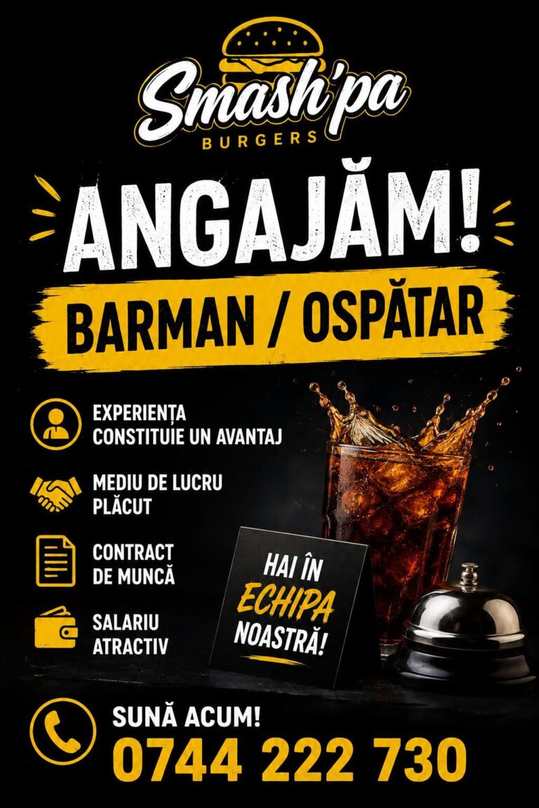 Smash'pa Burgers angajează barman și ospătar în Botoșani
